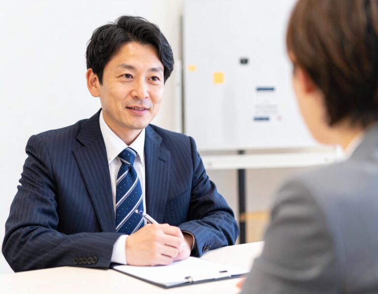 相談を受けるスーツ姿の男性
