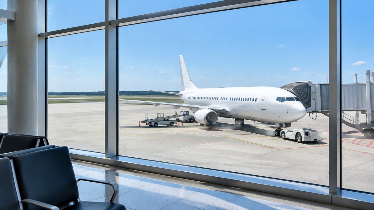 空港に停まる旅客機（札幌から北海道各地までの距離のイメージ）